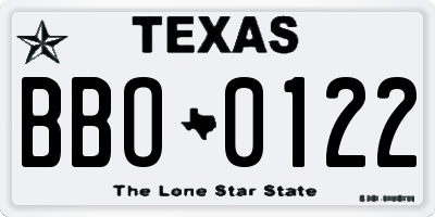 TX license plate BBO0122