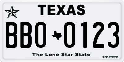 TX license plate BBO0123