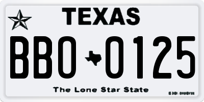TX license plate BBO0125