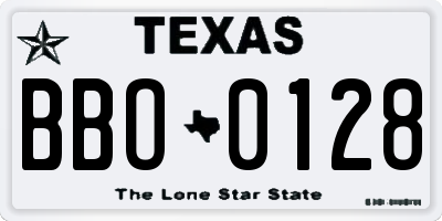 TX license plate BBO0128