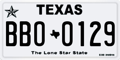 TX license plate BBO0129