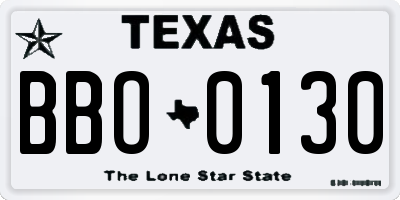 TX license plate BBO0130