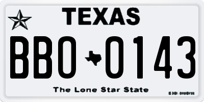 TX license plate BBO0143