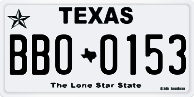 TX license plate BBO0153