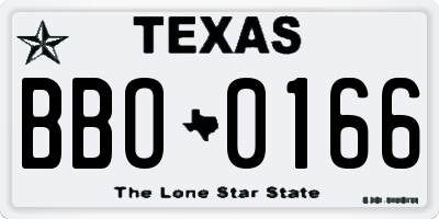 TX license plate BBO0166