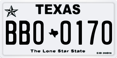 TX license plate BBO0170