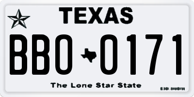 TX license plate BBO0171
