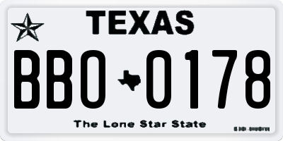 TX license plate BBO0178