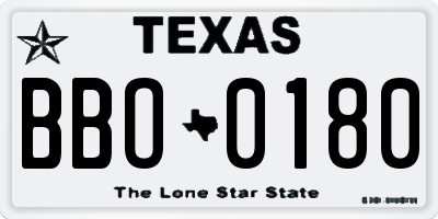 TX license plate BBO0180