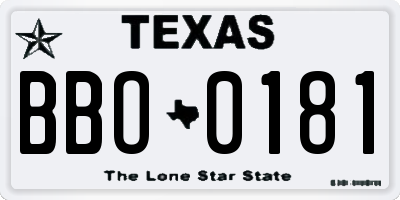TX license plate BBO0181