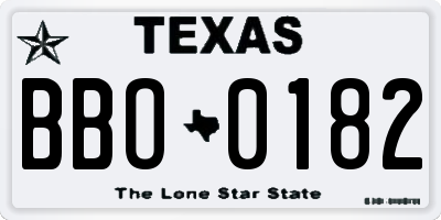 TX license plate BBO0182