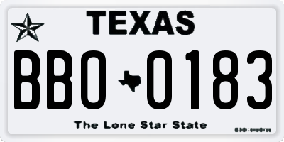 TX license plate BBO0183