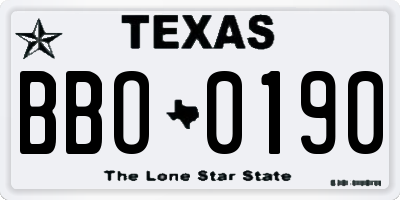 TX license plate BBO0190