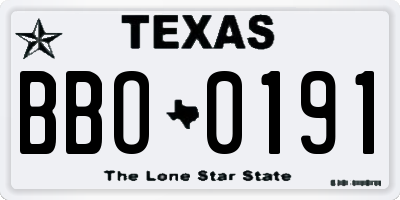 TX license plate BBO0191