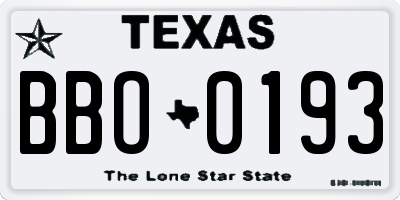 TX license plate BBO0193