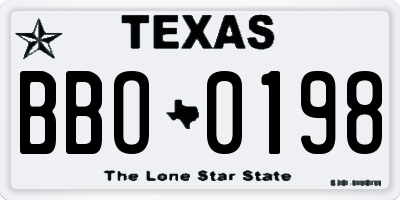 TX license plate BBO0198
