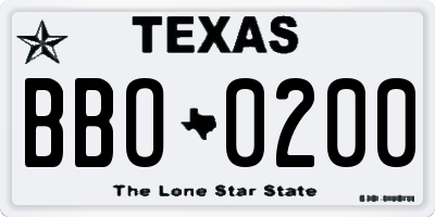 TX license plate BBO0200