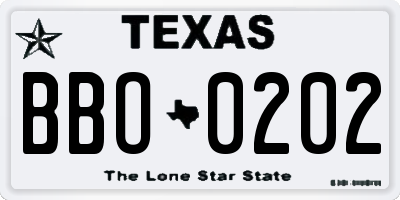 TX license plate BBO0202