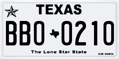 TX license plate BBO0210