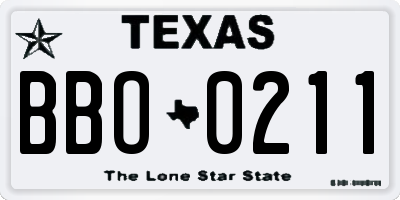 TX license plate BBO0211