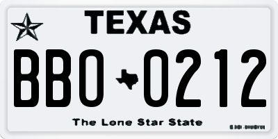 TX license plate BBO0212
