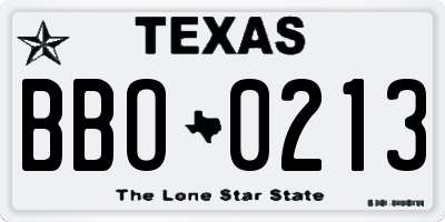TX license plate BBO0213