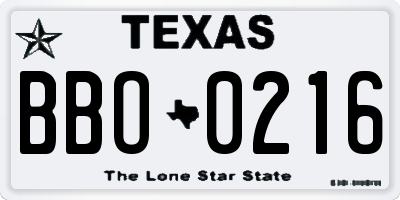 TX license plate BBO0216