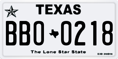 TX license plate BBO0218