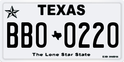 TX license plate BBO0220