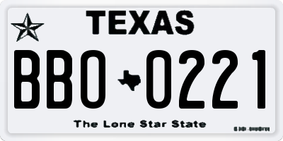 TX license plate BBO0221