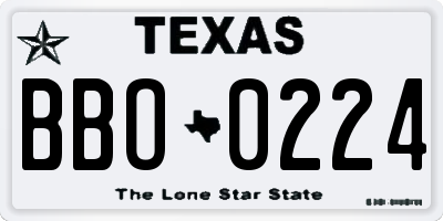 TX license plate BBO0224