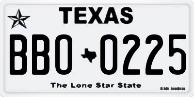 TX license plate BBO0225