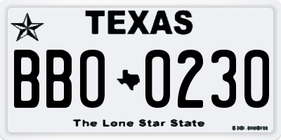TX license plate BBO0230
