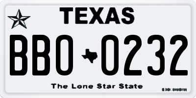 TX license plate BBO0232