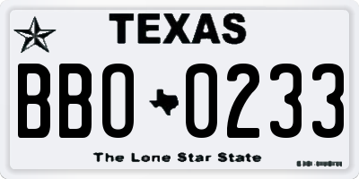 TX license plate BBO0233