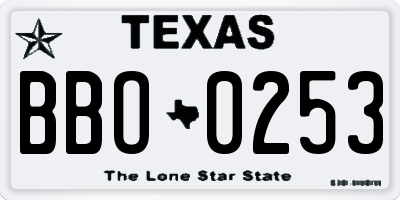 TX license plate BBO0253