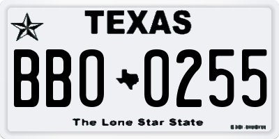 TX license plate BBO0255