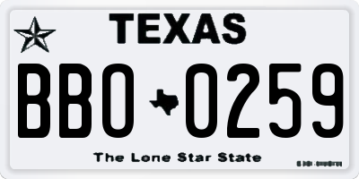 TX license plate BBO0259