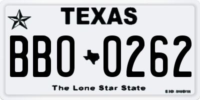 TX license plate BBO0262