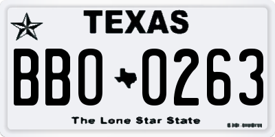 TX license plate BBO0263