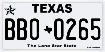 TX license plate BBO0265