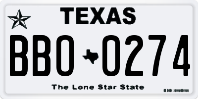 TX license plate BBO0274