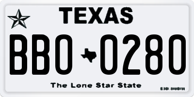 TX license plate BBO0280