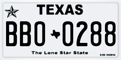 TX license plate BBO0288