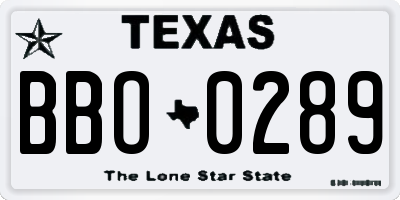 TX license plate BBO0289