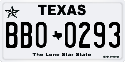 TX license plate BBO0293