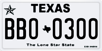 TX license plate BBO0300