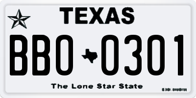 TX license plate BBO0301