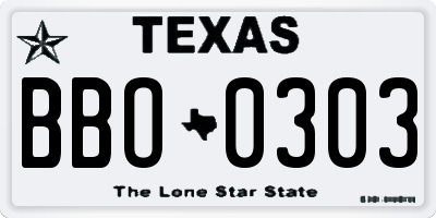 TX license plate BBO0303