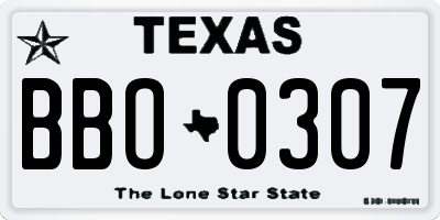 TX license plate BBO0307